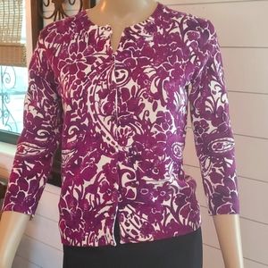 NUE OPTIONS PETITE SM purple/white waist length sweater sm sequin detail @top